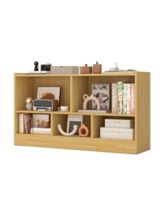 Kids 2-Shelf Bookcase 5-Cube Wood Toy Storage Cabinet Organizer