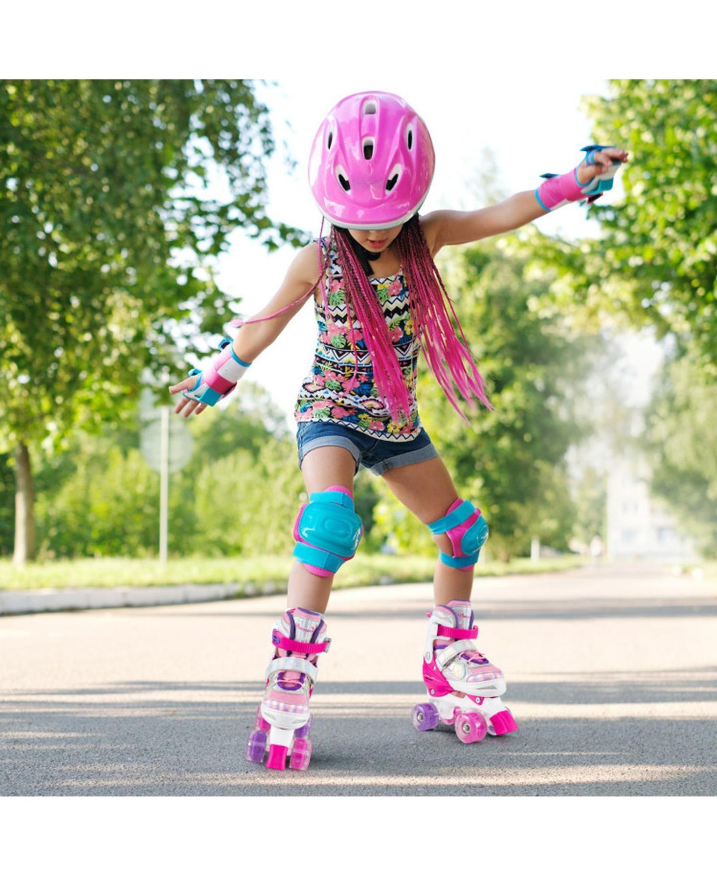 Детские игрушки HONGGE 4-Size Adjustable Kids Quad Roller Skates with Light-Up Wheels, Ages 5-8, цвет: Розовый красный — фото 9