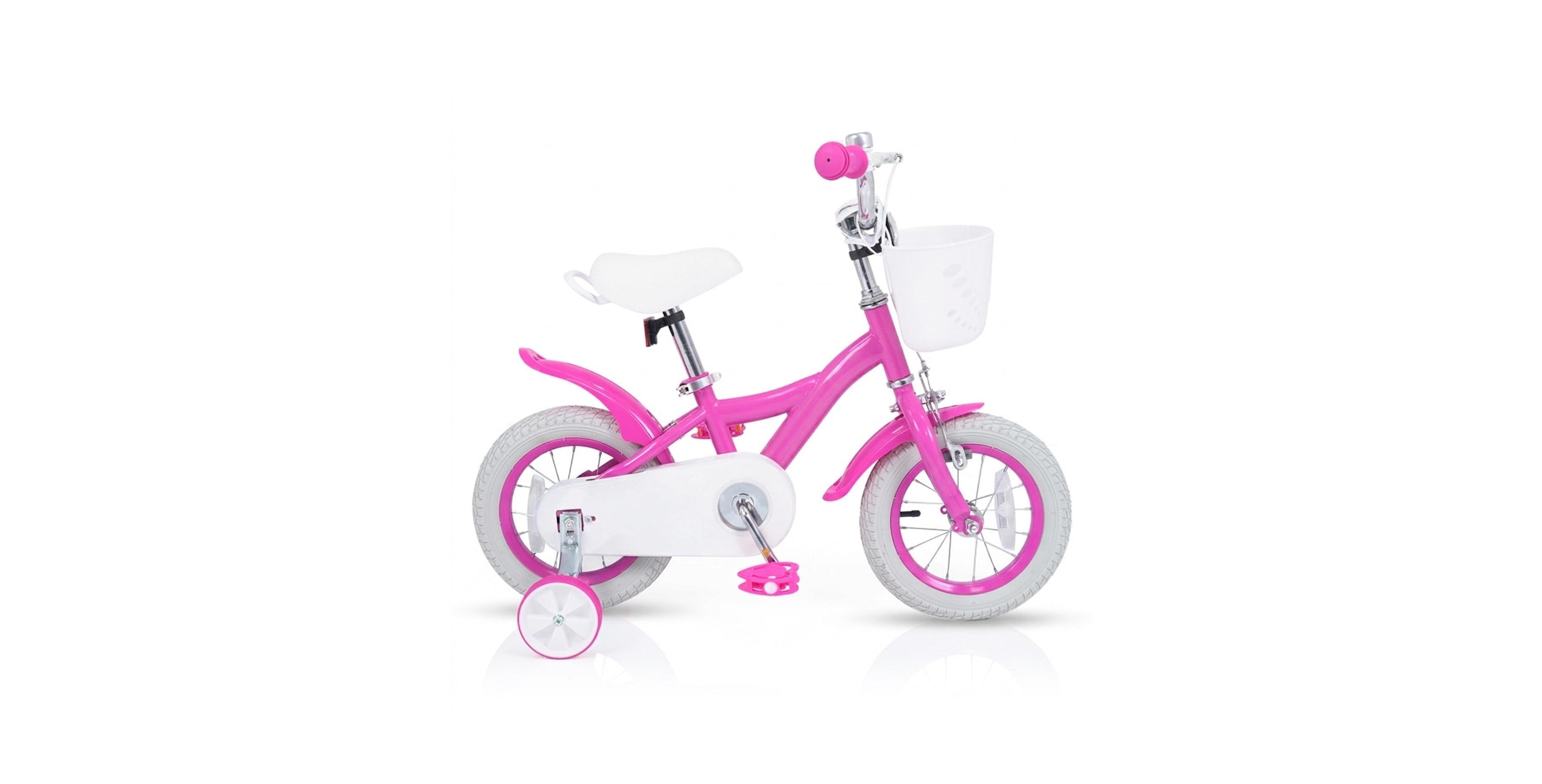 Hongge 12 in Girls Bicycle with Training Wheels, Adjustable Seat, Front Basket, 110 lb Capacity, Ages 3-4