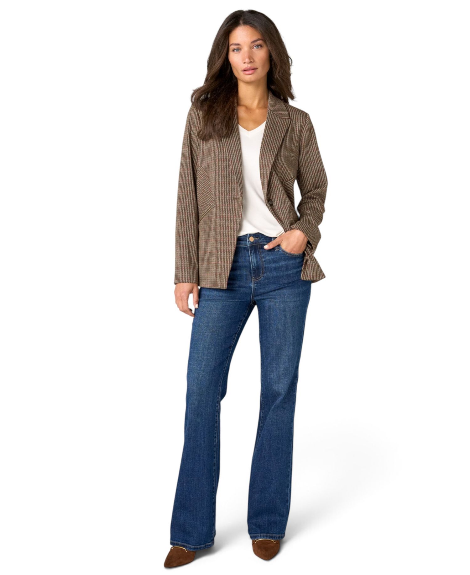 Women's Houndstooth Fitted Stretch Blazer