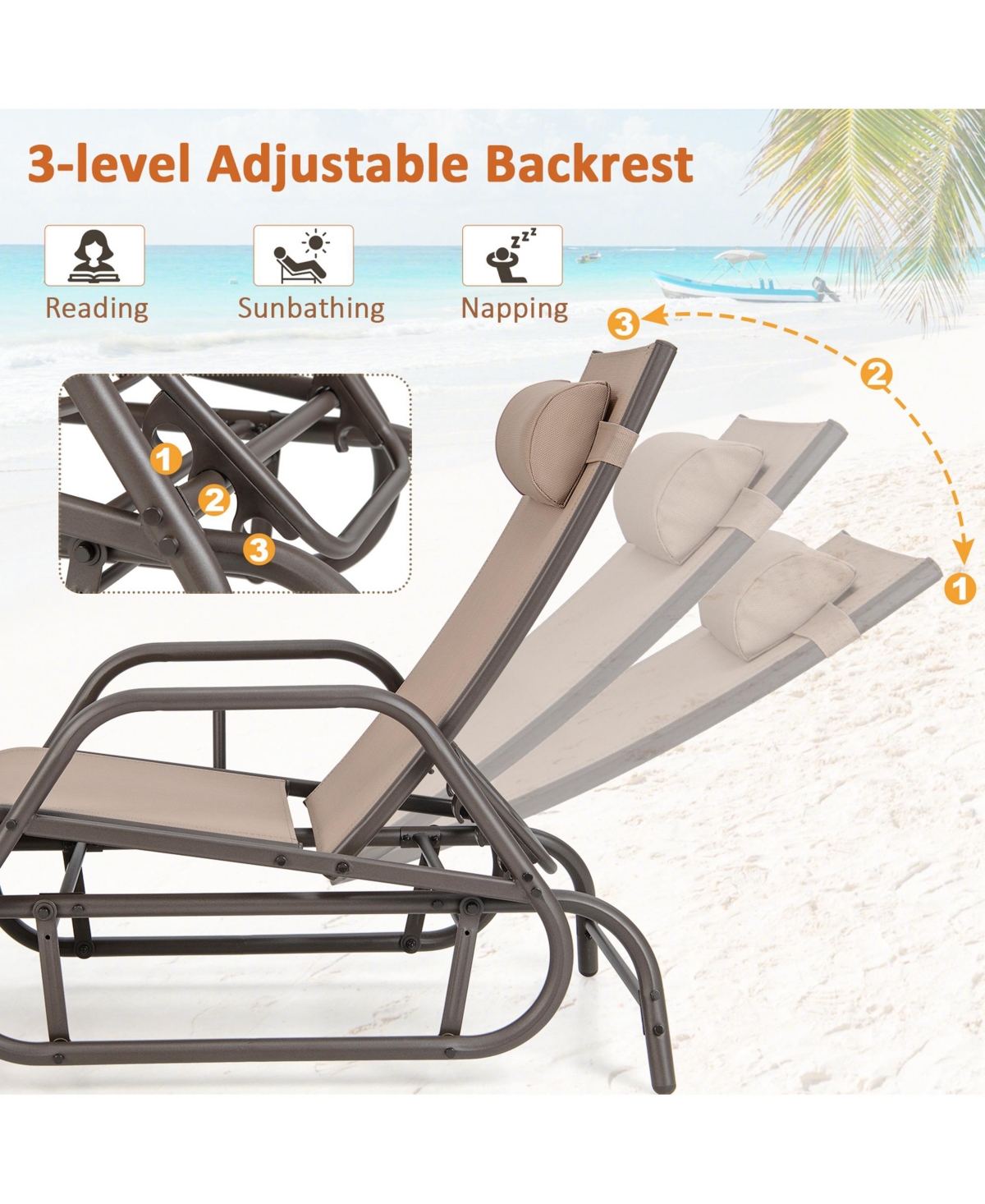 Costway 2 Piece Patio Chaise Lounge Glider Recliner Chair Adjustable Sturdy Frame Outdoor