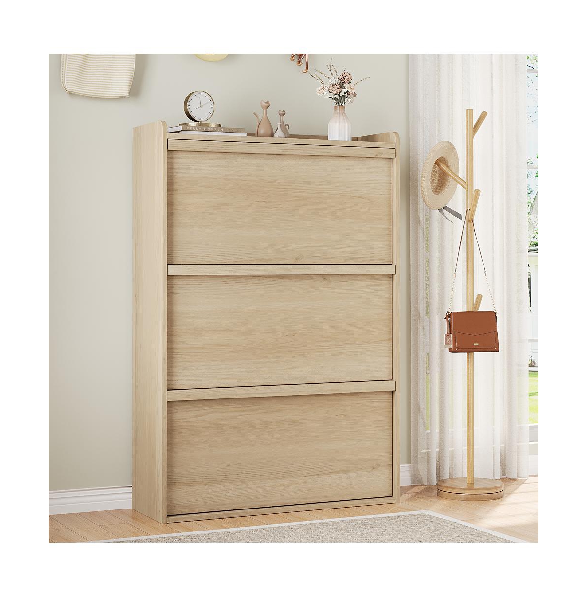 Homfan Shoe Cabinet with 3 Flip Drawers, Hidden Shoe Storage Organizer for Entryway, Wooden Shoe Rack with Adjustable Shelf,Shoe Cupboard