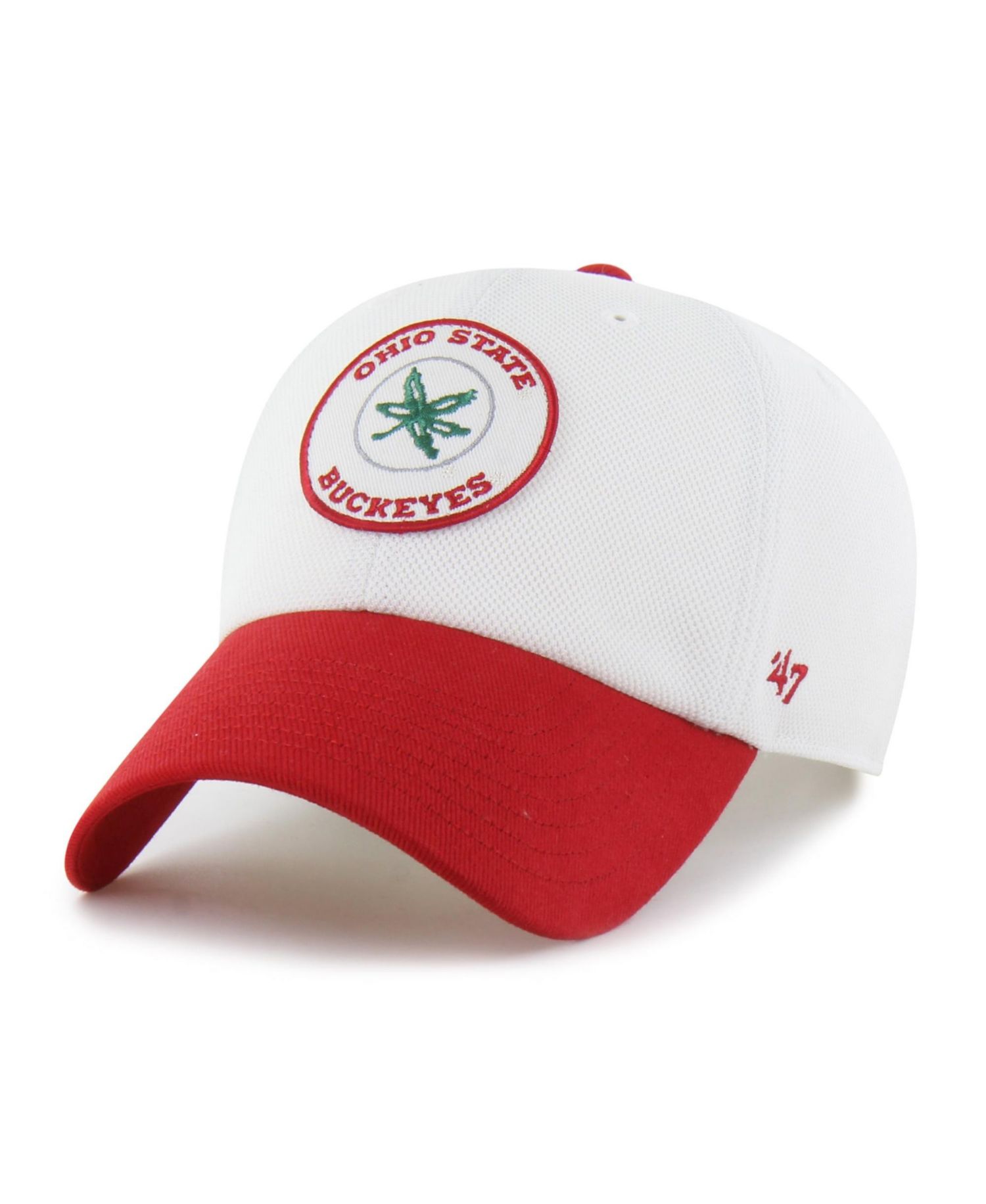 Men's and Women's '47 White/Scarlet Ohio State Buckeyes Pique Patch Clean Up Adjustable Hat