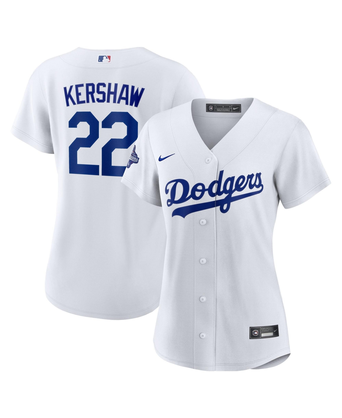 Nike Women's Clayton Kershaw White Los Angeles Dodgers Home 2025 World Series Champions Replica Jersey