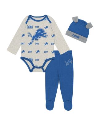 Baby Boys and Girls Heather Gray Detroit Lions Huddles Giggles 3-Piece Pant and Hat Set
