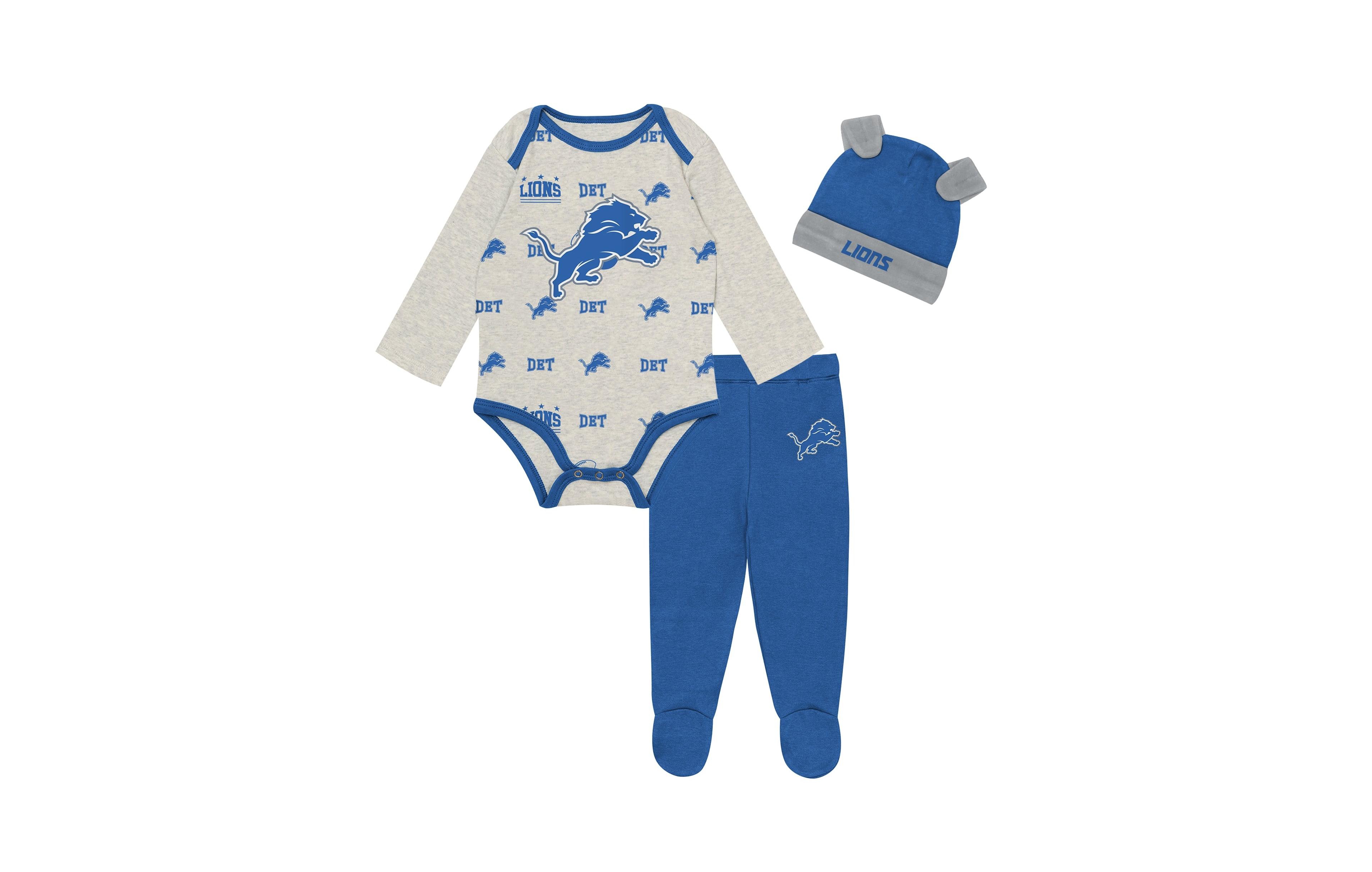 Outerstuff Baby Boys and Girls Heather Gray Detroit Lions Huddles Giggles 3-Piece Pant Hat Set