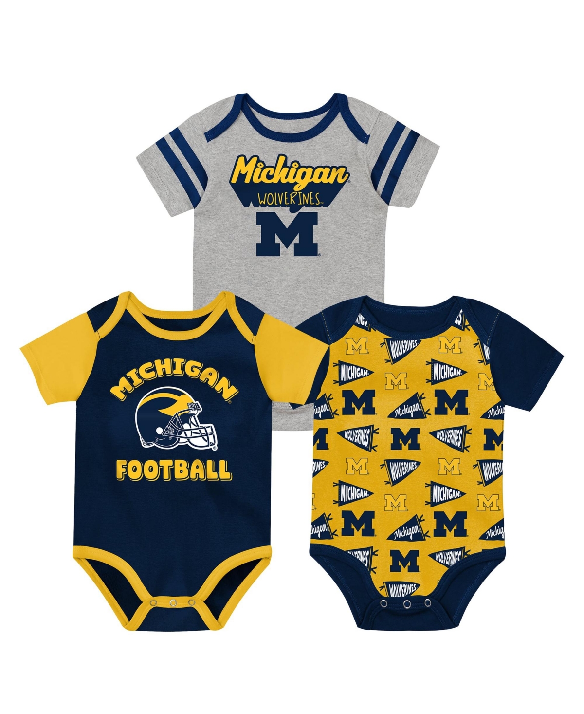 Outerstuff Kids' Baby Boys And Girls Navy Michigan Wolverines Star Player Three-piece Bodysuit Set In Multi