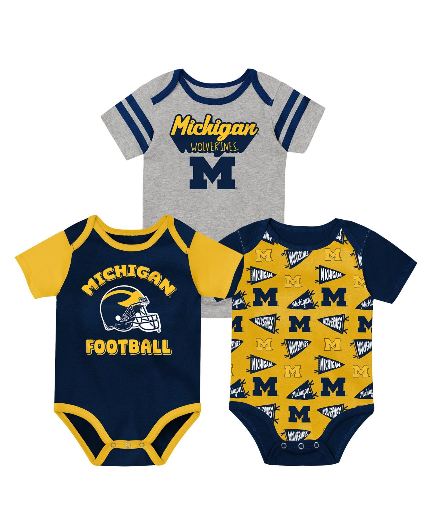 Baby Boys and Girls Navy Michigan Wolverines Star Player Three-Piece Bodysuit Set