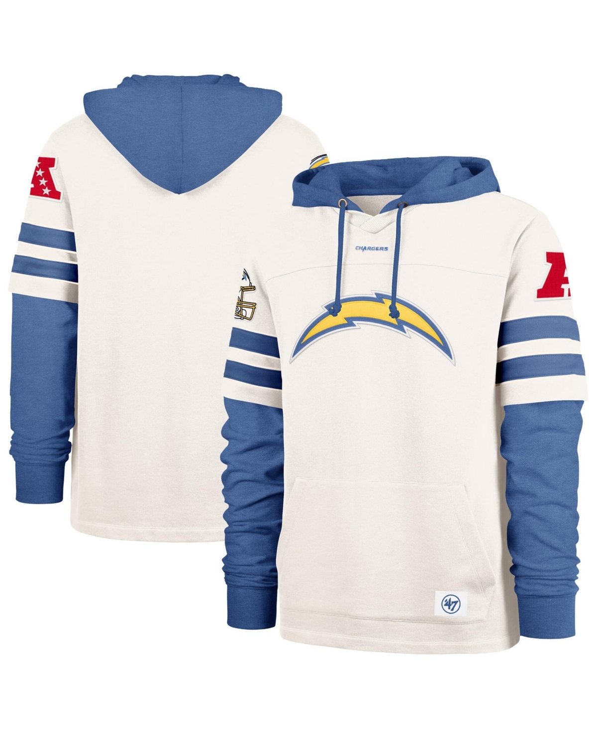 '47 Brand Men's Cream Los Angeles Chargers Split Zone Cornerback Duo Lacer Hoodie