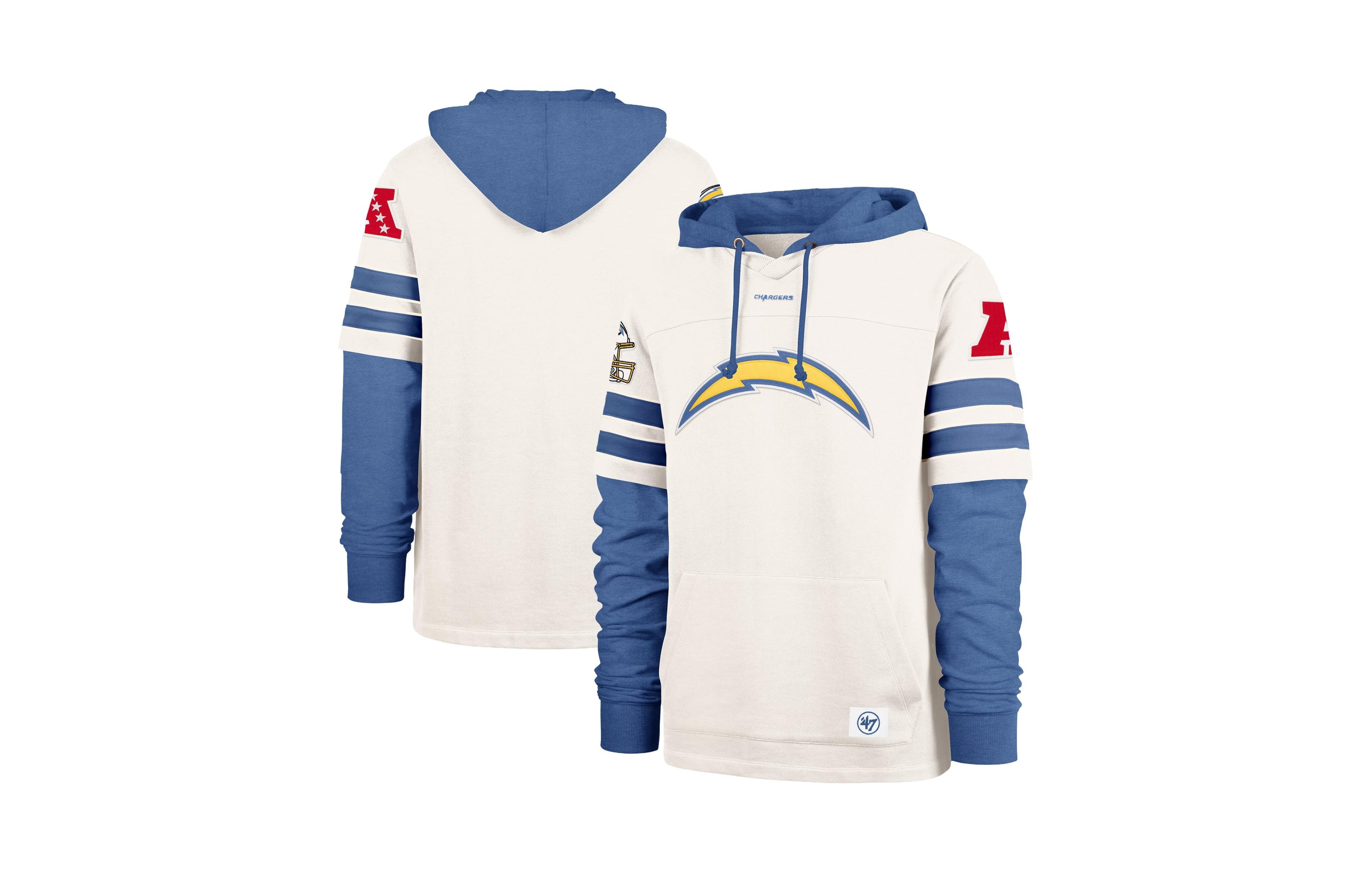 '47 Brand Men's Cream Los Angeles Chargers Split Zone Cornerback Duo Lacer Hoodie