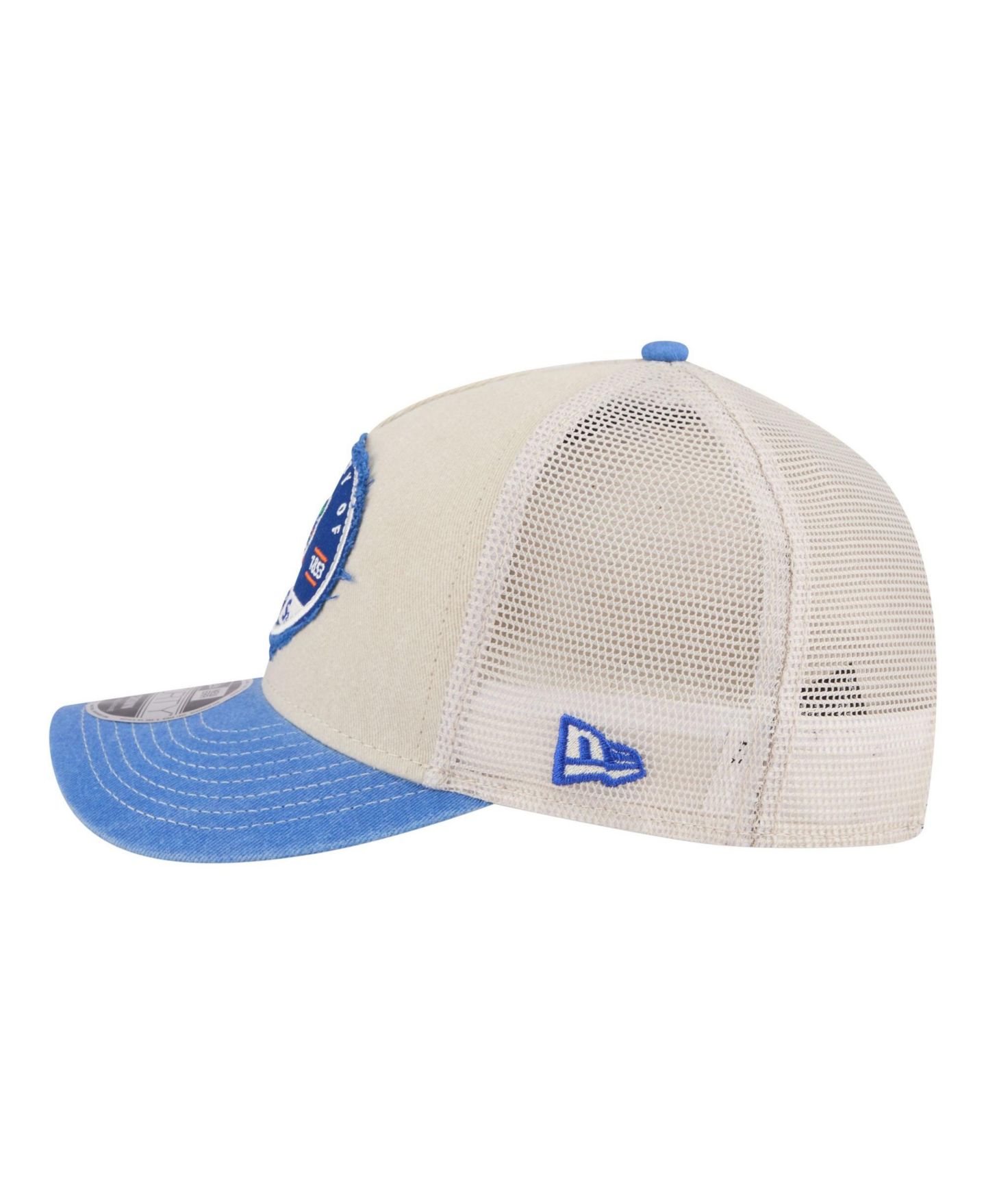 Мужская кепка New Era Stone/Royal Florida Gators Frayed Patch 9FORTY M-Crown A-Frame Trucker Adjustable Hat — фото 6