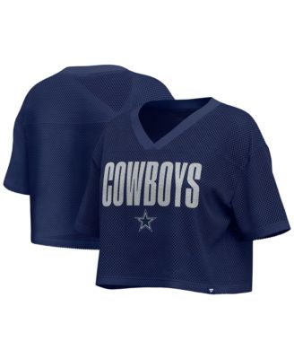 Women's Navy Dallas Cowboys Oversized Mesh Cropped V-Neck Jersey