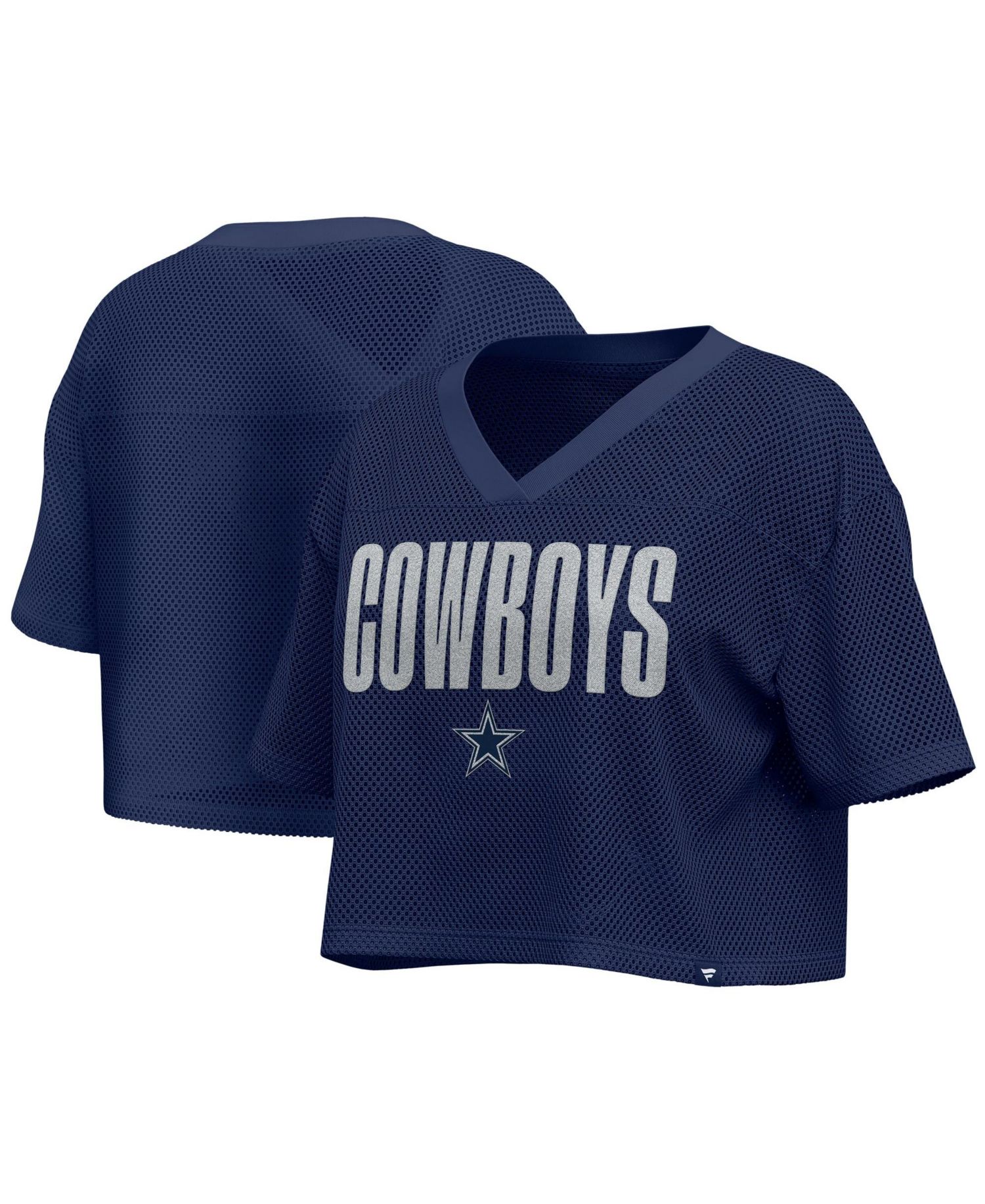 Women's Navy Dallas Cowboys Oversized Mesh Cropped V-Neck Jersey