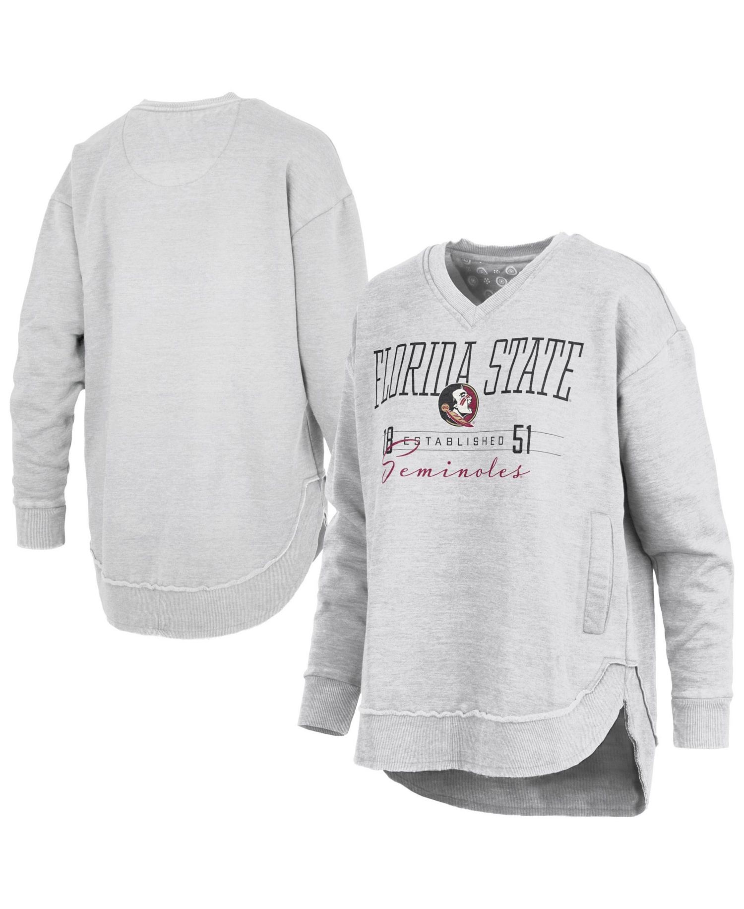 Women's Heather Gray Florida State Seminoles Marcus East Hall Poncho V-Neck Sweatshirt