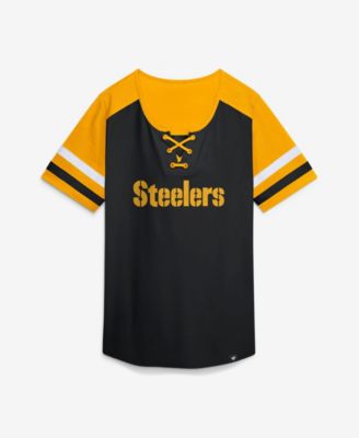 Women's Black Pittsburgh Steelers Curl Route Athena Lace-Up T-Shirt