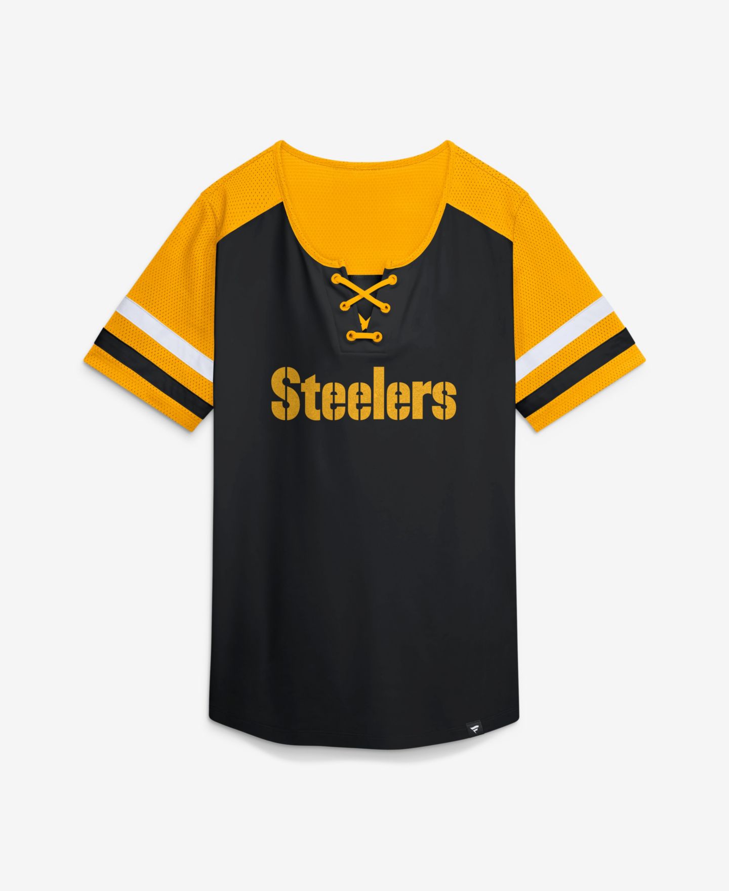 Женская футболка Fanatics Black Pittsburgh Steelers Curl Route Athena Lace-Up — фото 1