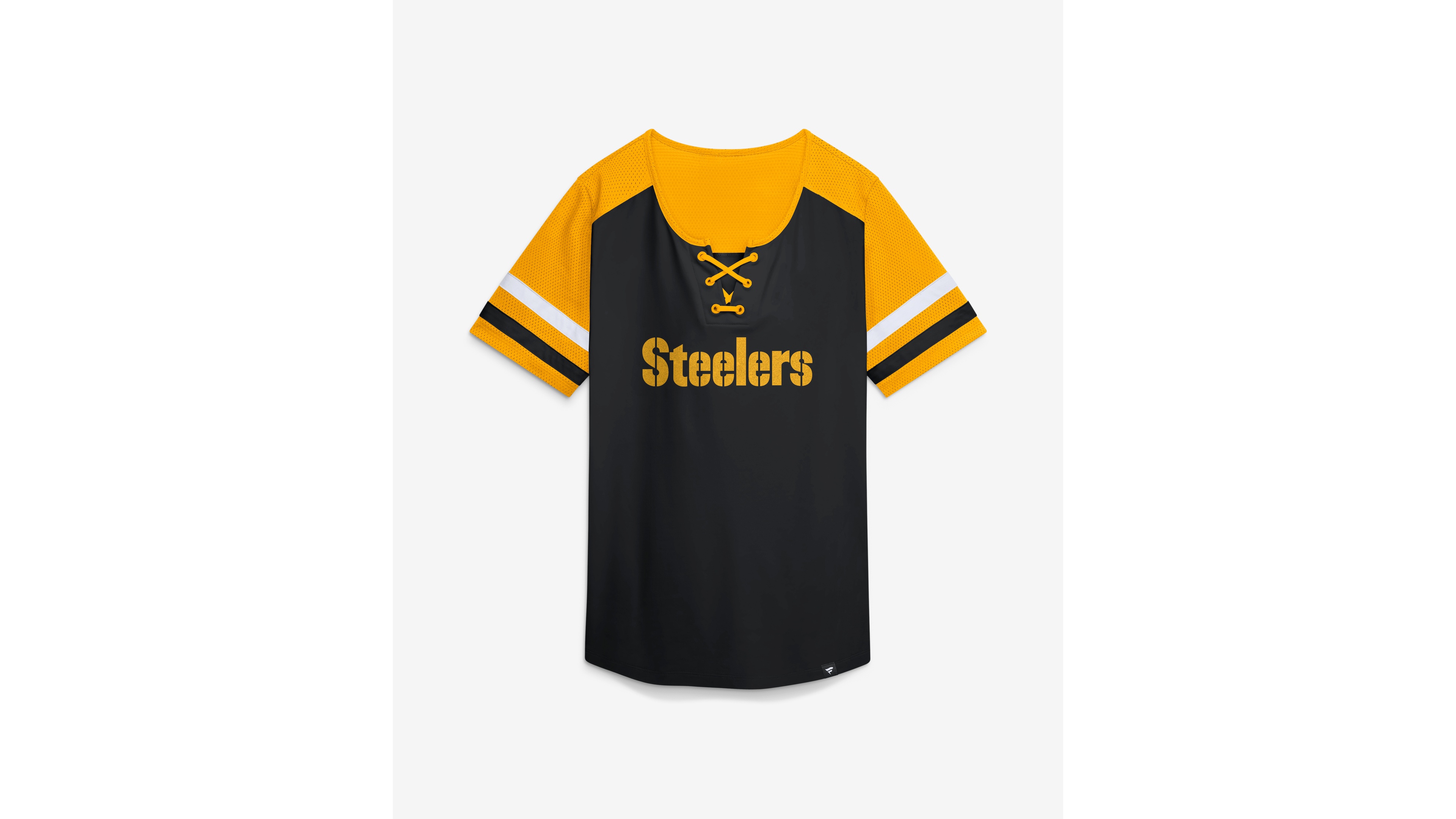 Fanatics Women's Black Pittsburgh Steelers Curl Route Athena Lace-Up T-Shirt