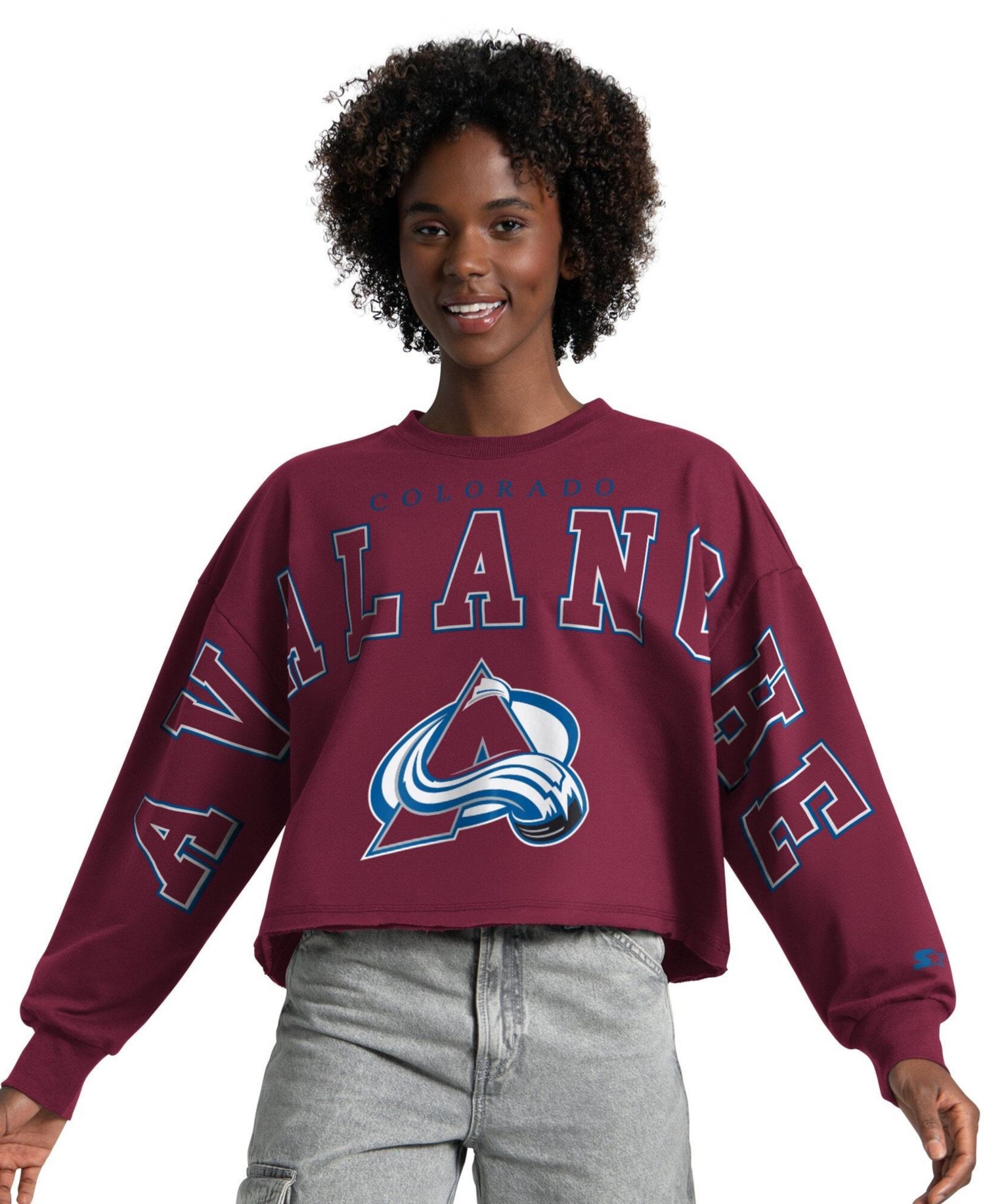 Women's Maroon Colorado Avalanche Bleachers Cropped Drop Shoulder Sweatshirt