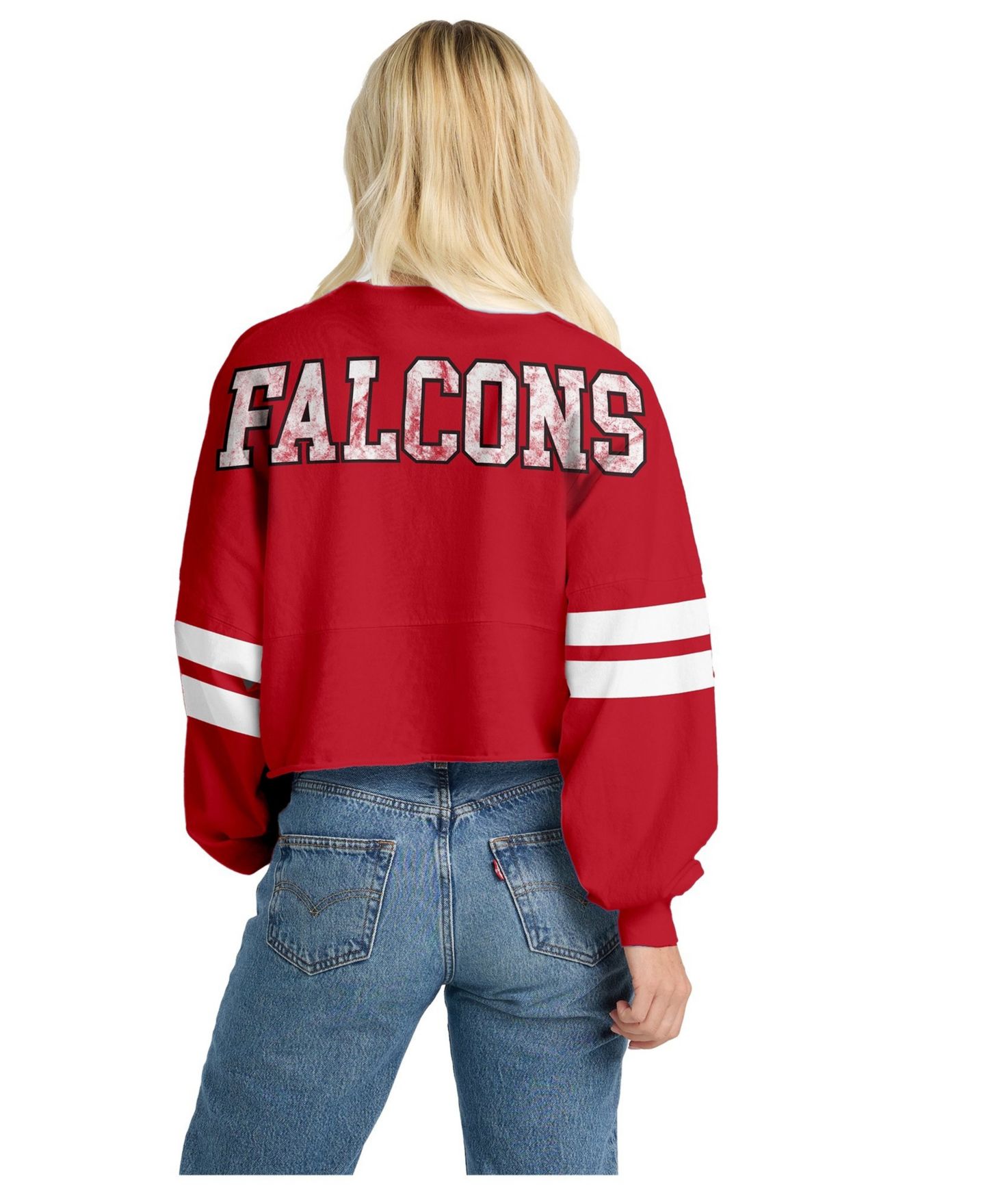 Женская футболка Spirit Jersey Red Atlanta Falcons Oversized Cropped Stripe Long Sleeve — фото 2
