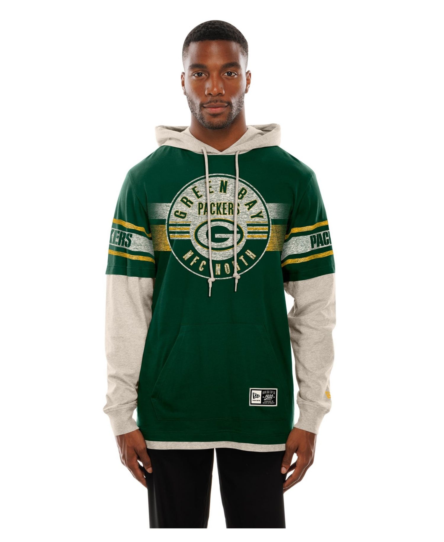 Men's Green Green Bay Packers Twofer Layered Long Sleeve Hooded T-Shirt