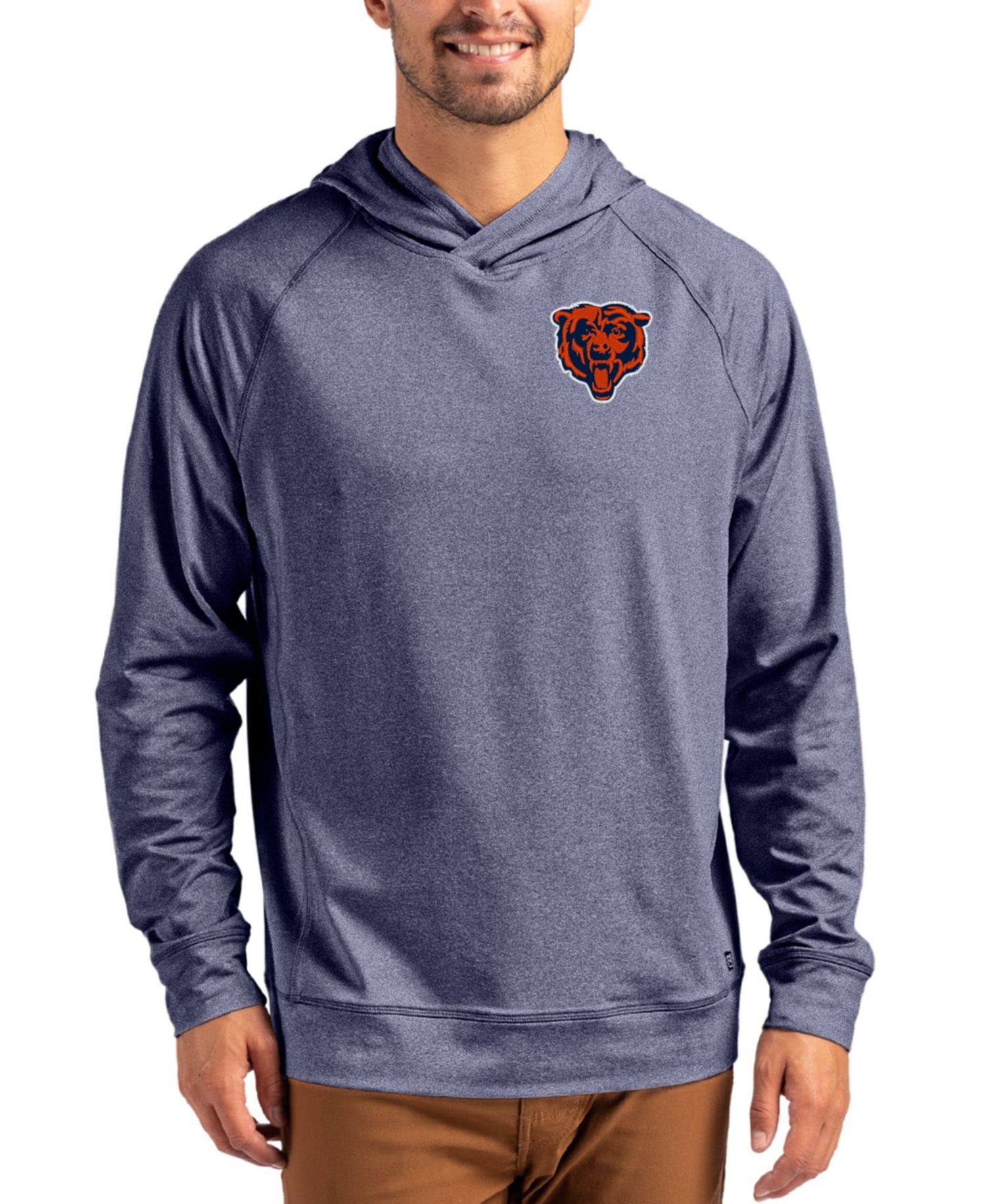 Men's Heather Navy Chicago Bears Adapt Knit Raglan Pullover Hoodie