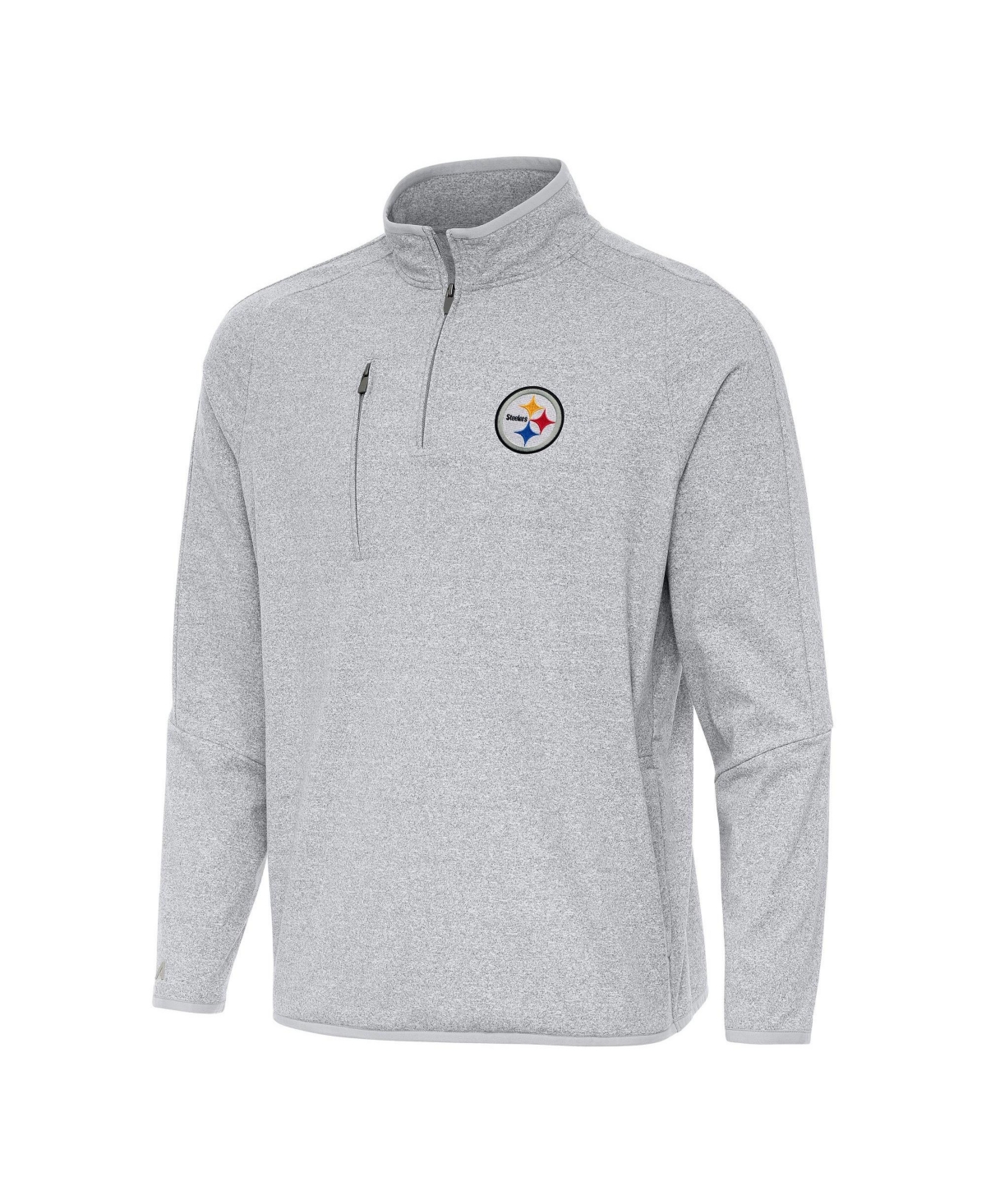 Antigua Men's Heather Gray Pittsburgh Steelers Certain Tri-Blend Quarter-Zip Top - Heather Gray