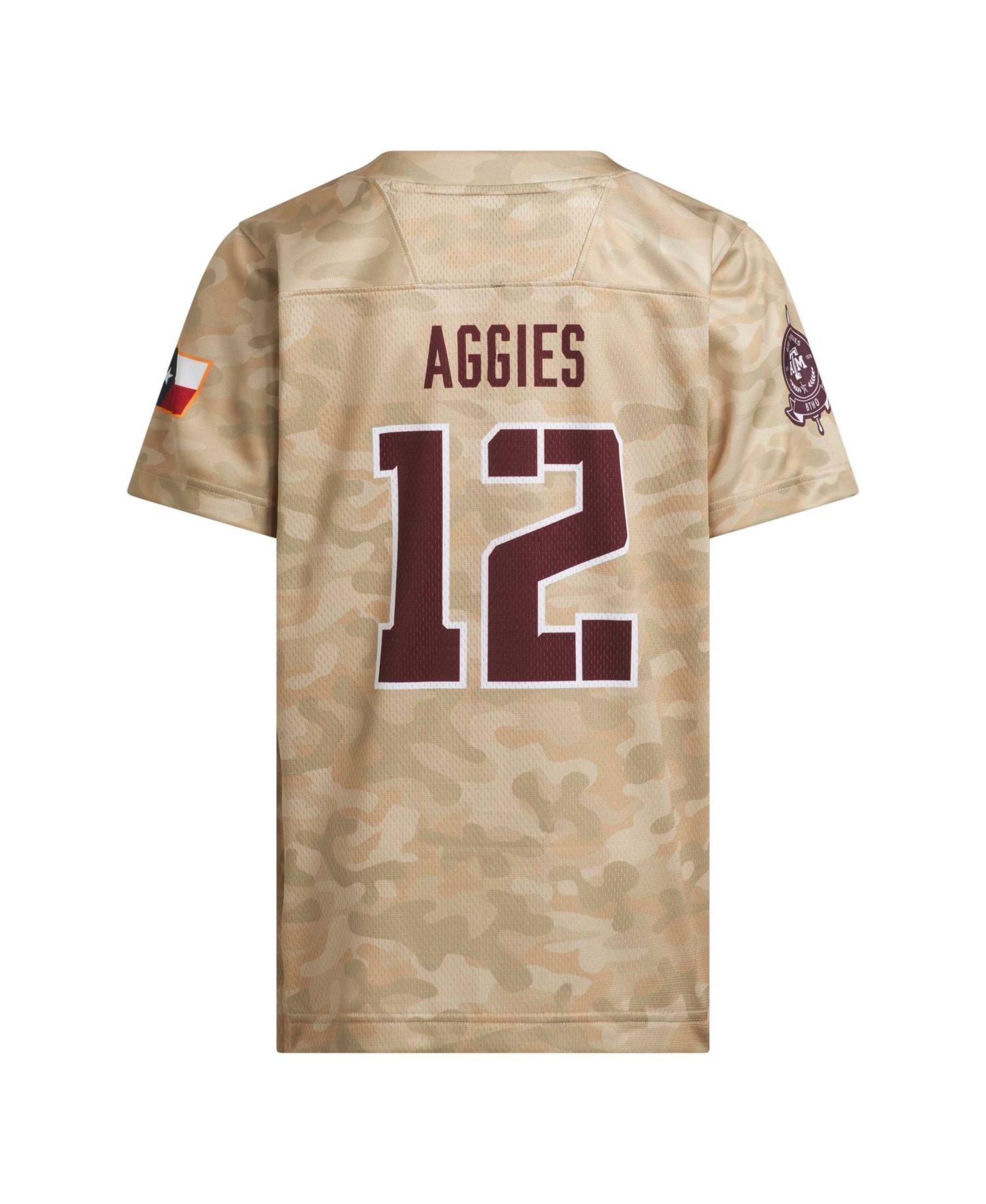 Big Boys and Girls #12 Beige Texas A&M Aggies Honor & Support Strategy Football Jersey