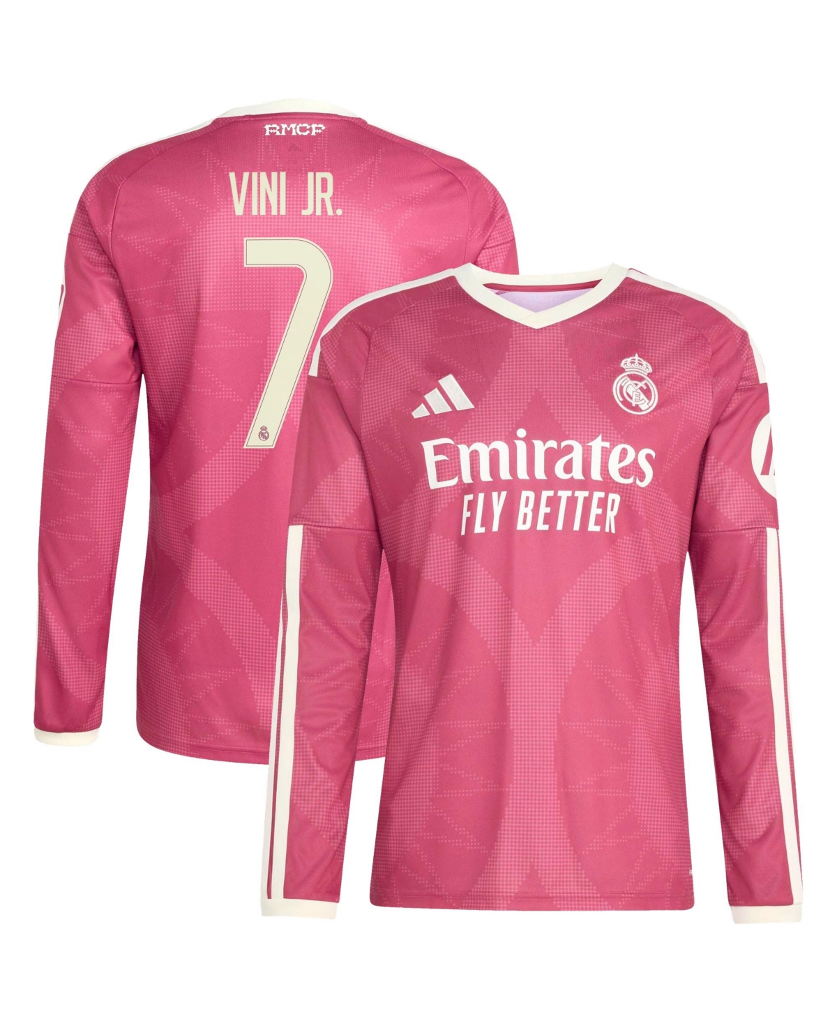 adidas Men's Vini Jr. Pink Real Madrid 2026/27 Third Replica Long Sleeve Jersey - Pink