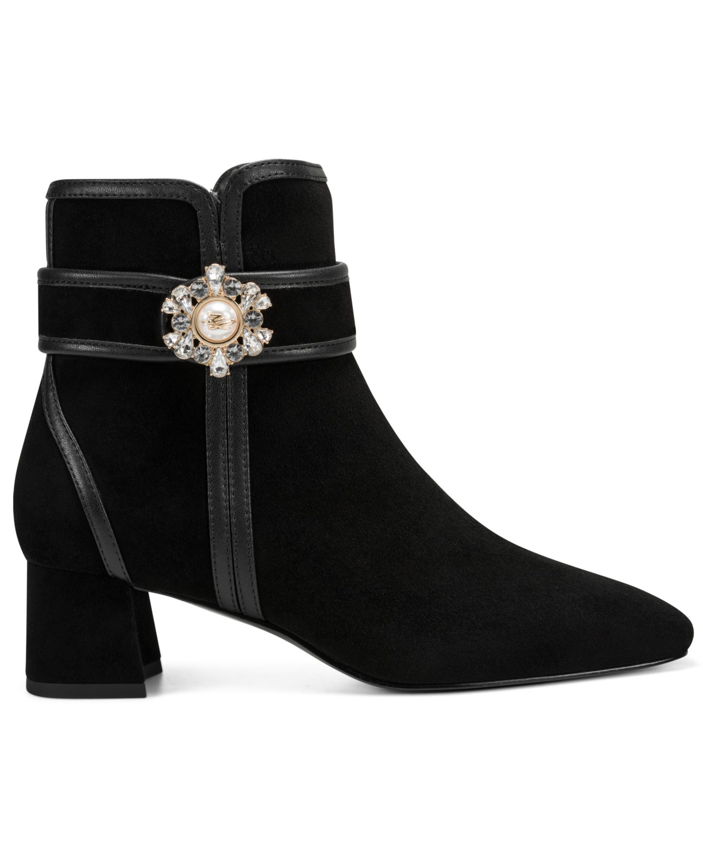 Женские ботинки KARL LAGERFELD PARIS Serafina Embellished-Buckle Block-Heel Leather Booties, цвет: Чёрный — фото 2