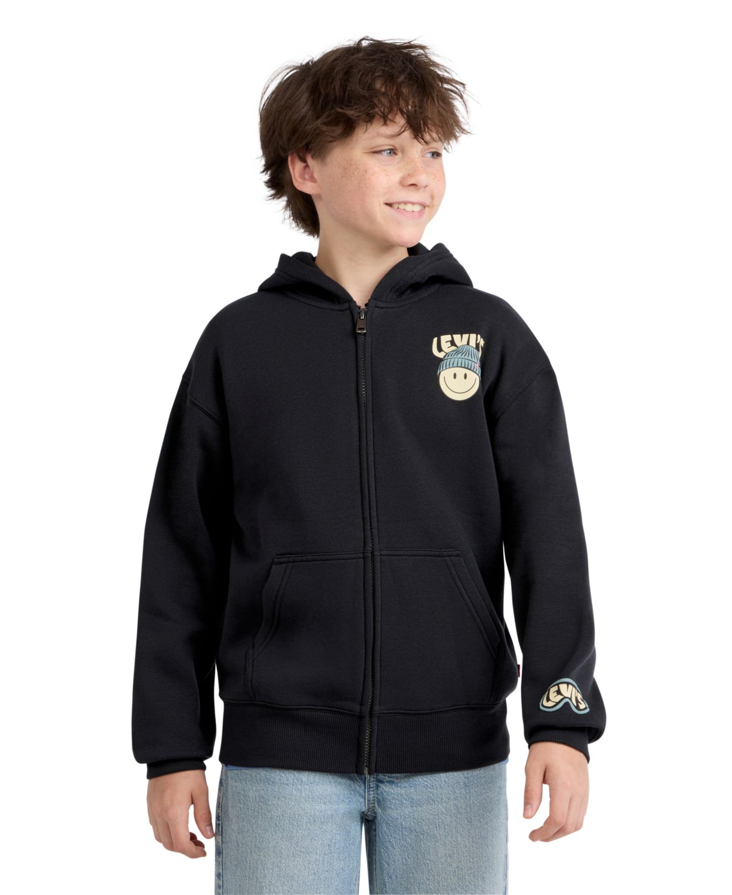 Худи Levi's Winter Smiley Graphic Full-Zip для мальчиков, цвет: Чёрный — фото 2