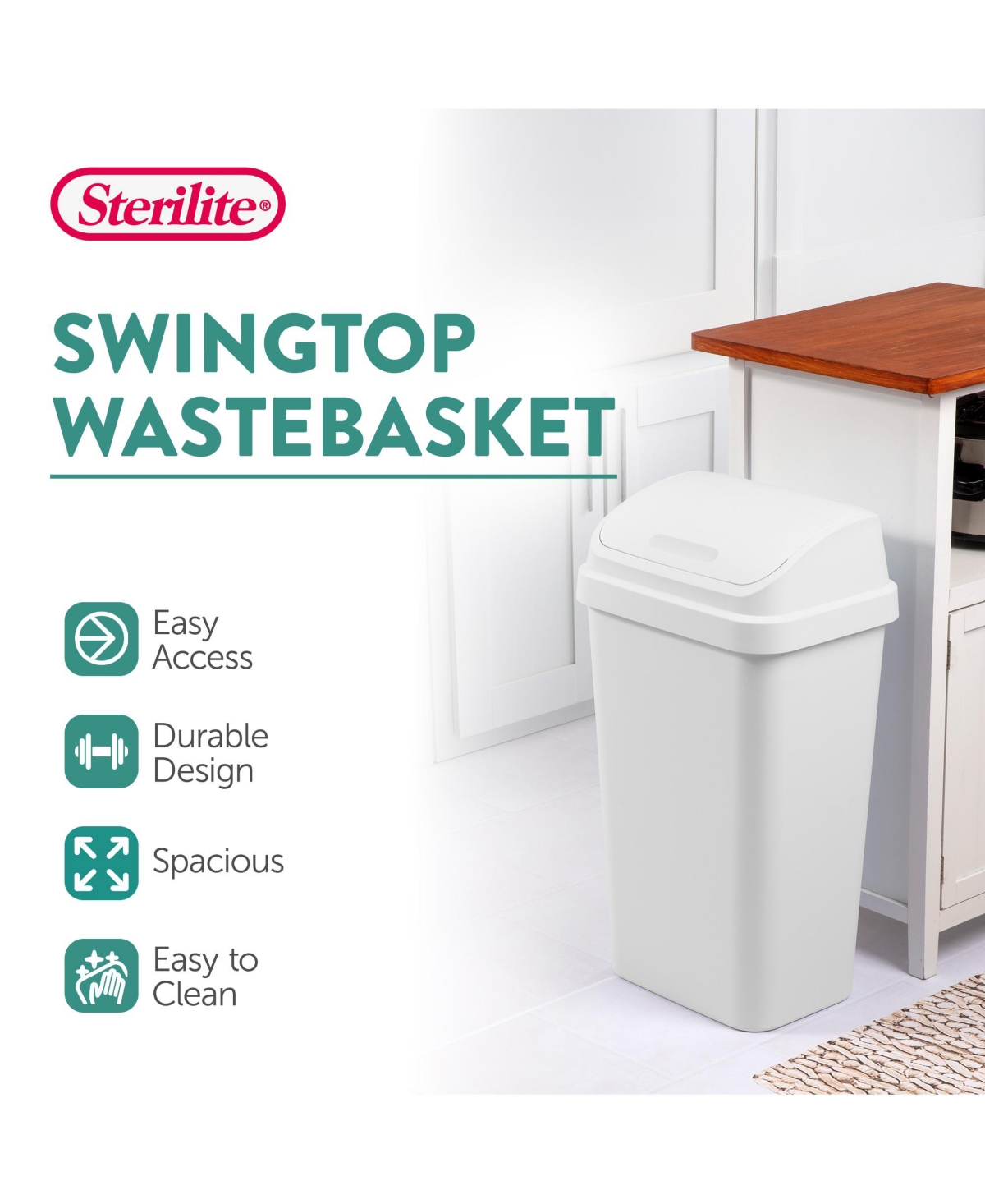 Sterilite 13 Gal Swing Top Lidded Wastebasket Kitchen Trash Can