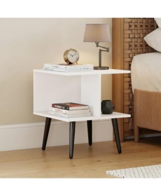 End Table, 2-Tier Modern Bedside Table with 2 Compartments
