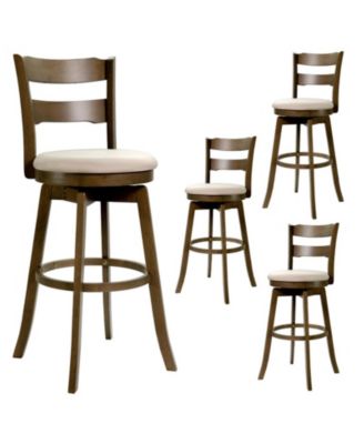 Swivel Barstools Set of 4 with 30.5 Inch Seat Height and Curved Rubberwood Frame