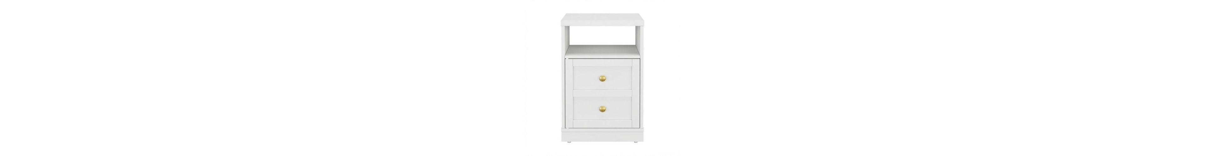 Flynama 2-Pack Modern Nightstand, Faux Drawer Design with Cabinet and Open Shelf