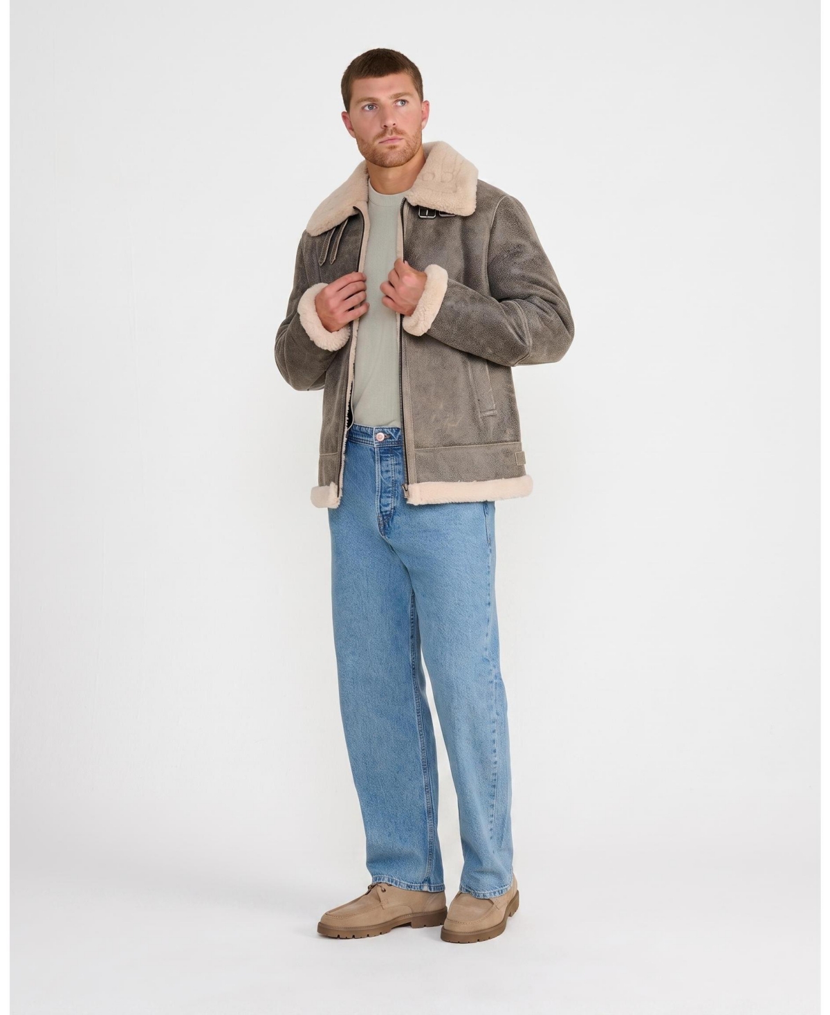 Furniq Uk Men's Aviator Jacket, Grey.