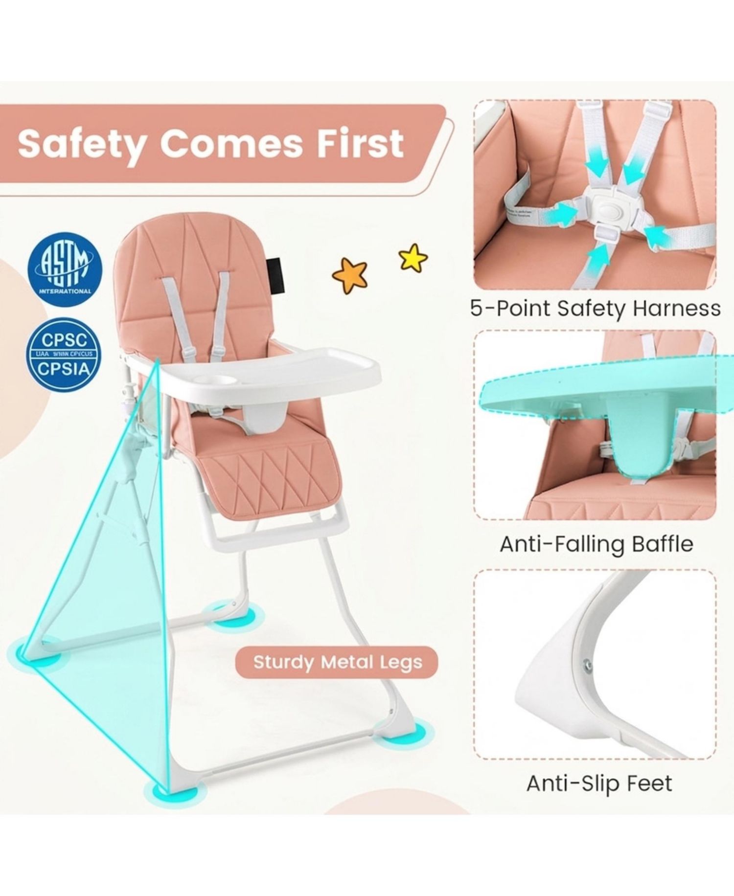 Foldable 5-Point Harness High Chair