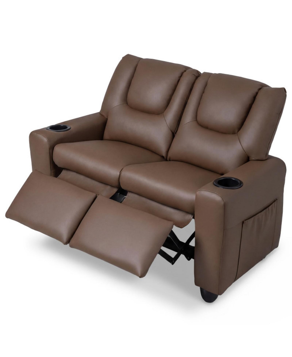 Gouun 2-Seater Kids Recliner with 2 Cup Holders and Storage Pockets - Brown