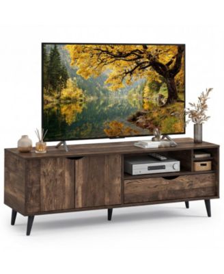 59 Inch Rustic TV Stand with Cabinet Drawer and Open Shelves