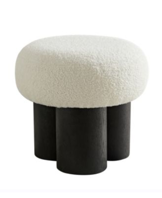 Teddy Mushroom Ottoman Foot Stool, Imitation Wood Leg Cute Round Accent Seat for Entryway Bedroom