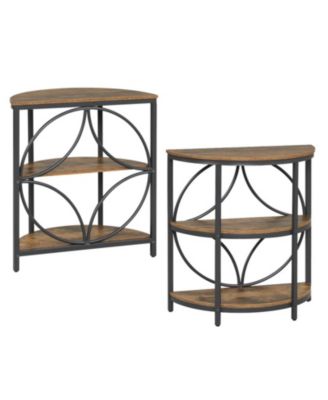 Set of 2 Half Moon Narrow Side Tables with 3-Tier Storage Shelves