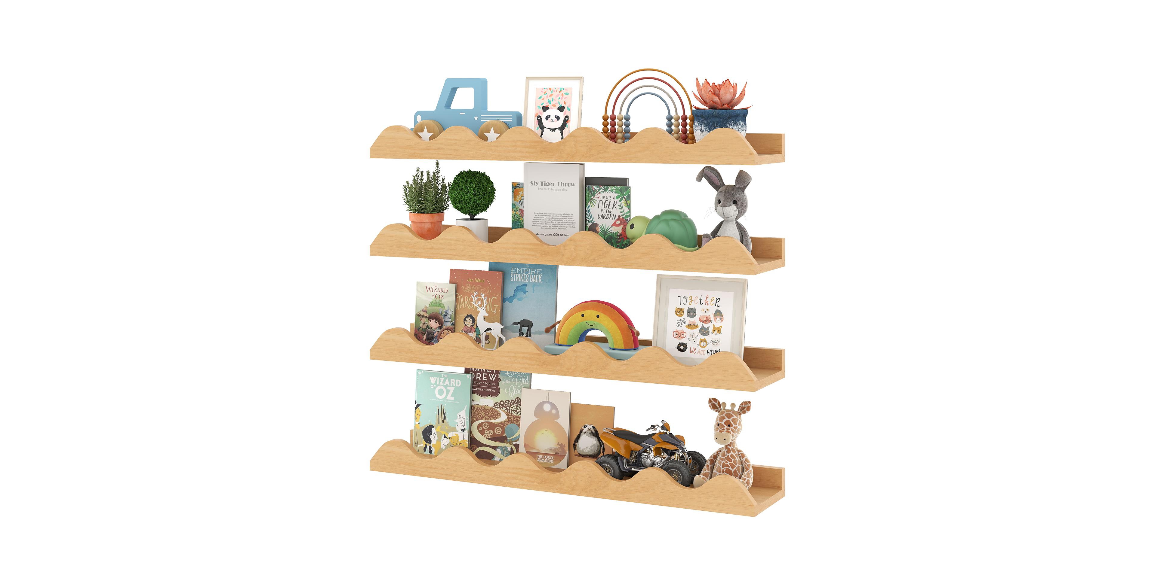 Mecale 24 Kids Bookshelf Set of 4 Wall Mounted Picture Ledge Shelf