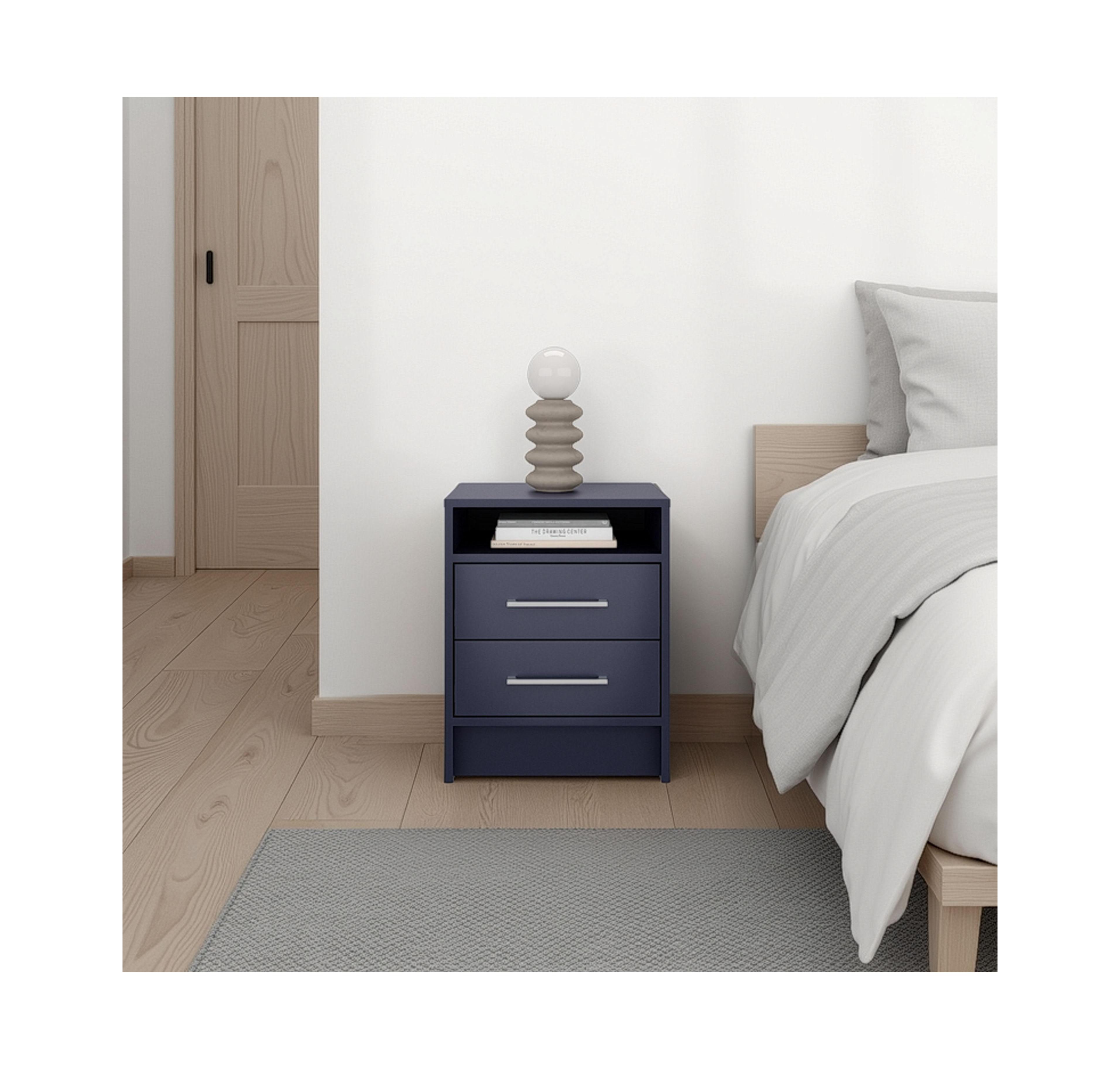 Flynama Modern Nightstand with Open Shelf and 2 Drawers, Minimalist Bedside Storage Table