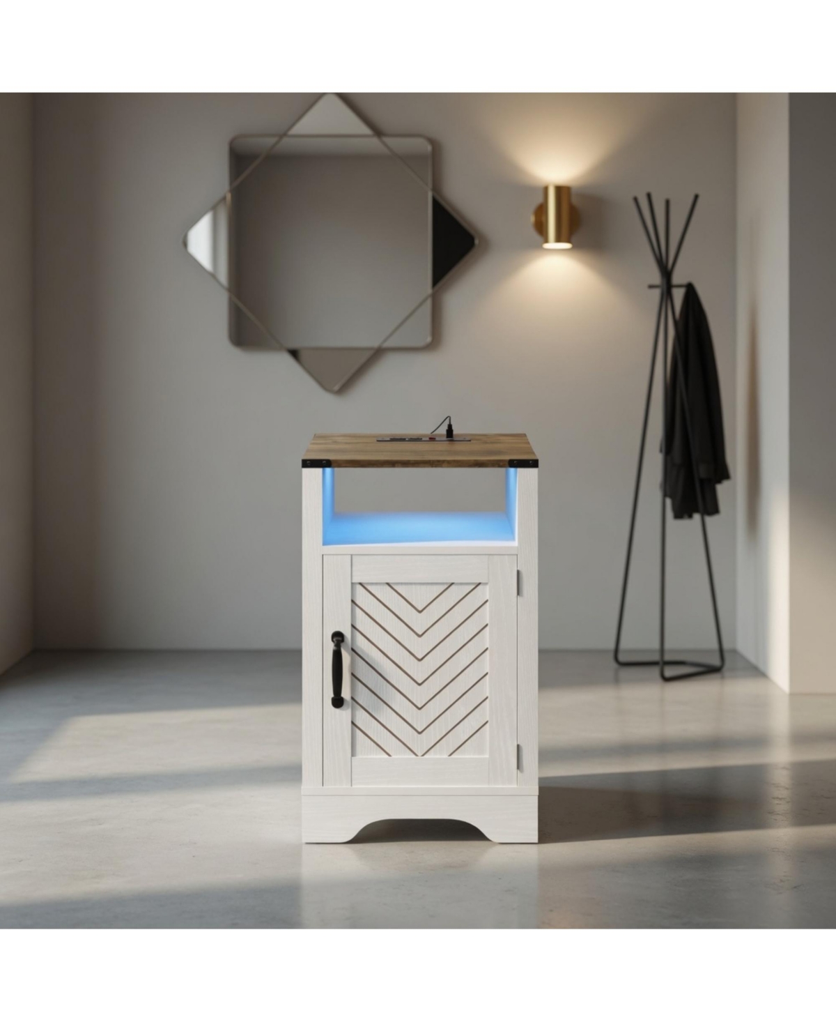 Flynama Led Nightstand with Charging Station, Farmhouse Bedside Table