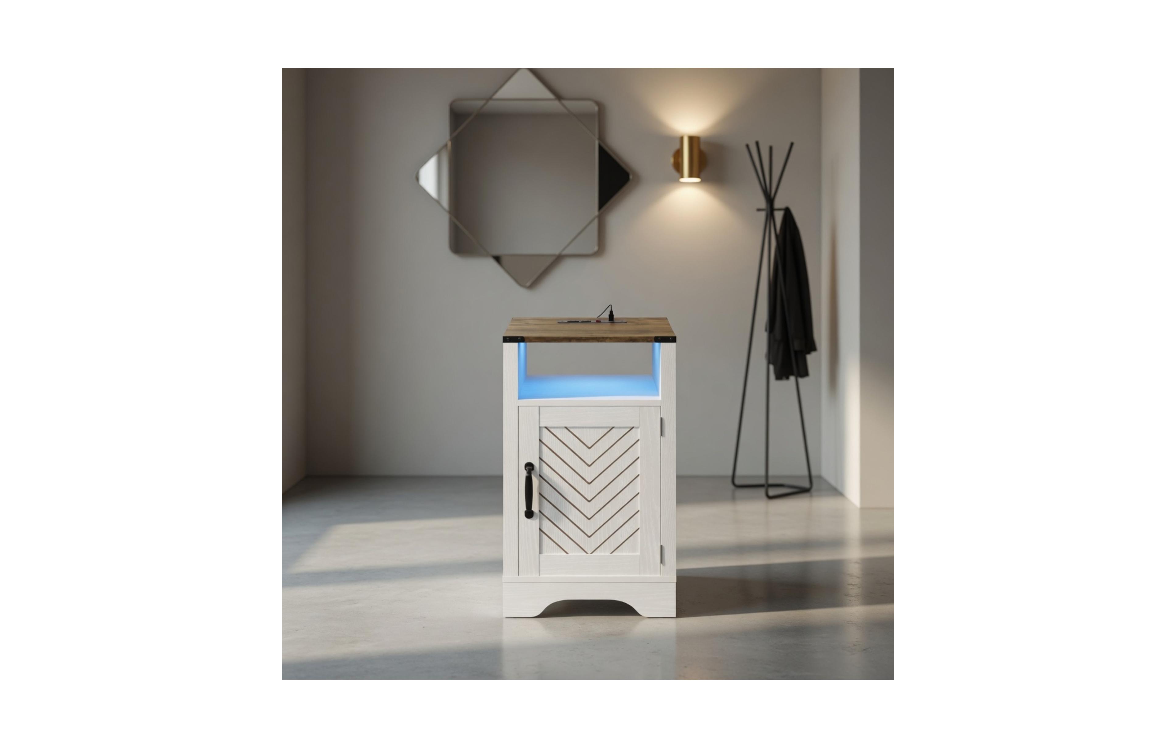 Flynama Led Nightstand with Charging Station, Farmhouse Bedside Table