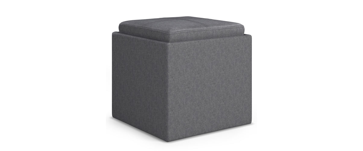 Flynama 17 Inch Storage Ottoman with Tray Linen Fabric Cube Footrest