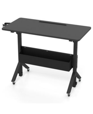 Mobile Standing Desk with Cup Holder and Storage Basket