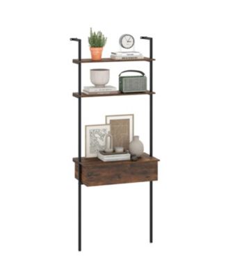 4-Tier Ladder Bookshelf with Drawer and Metal Frame for Living Room