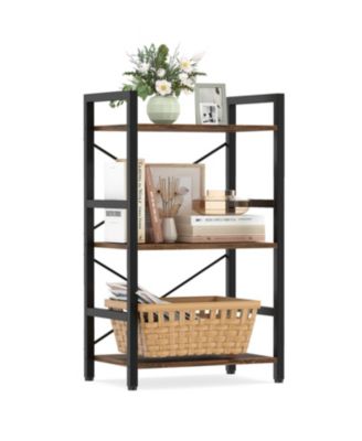 4-Tier Bookshelf with Metal Frame and Wooden Storage Racks for Study