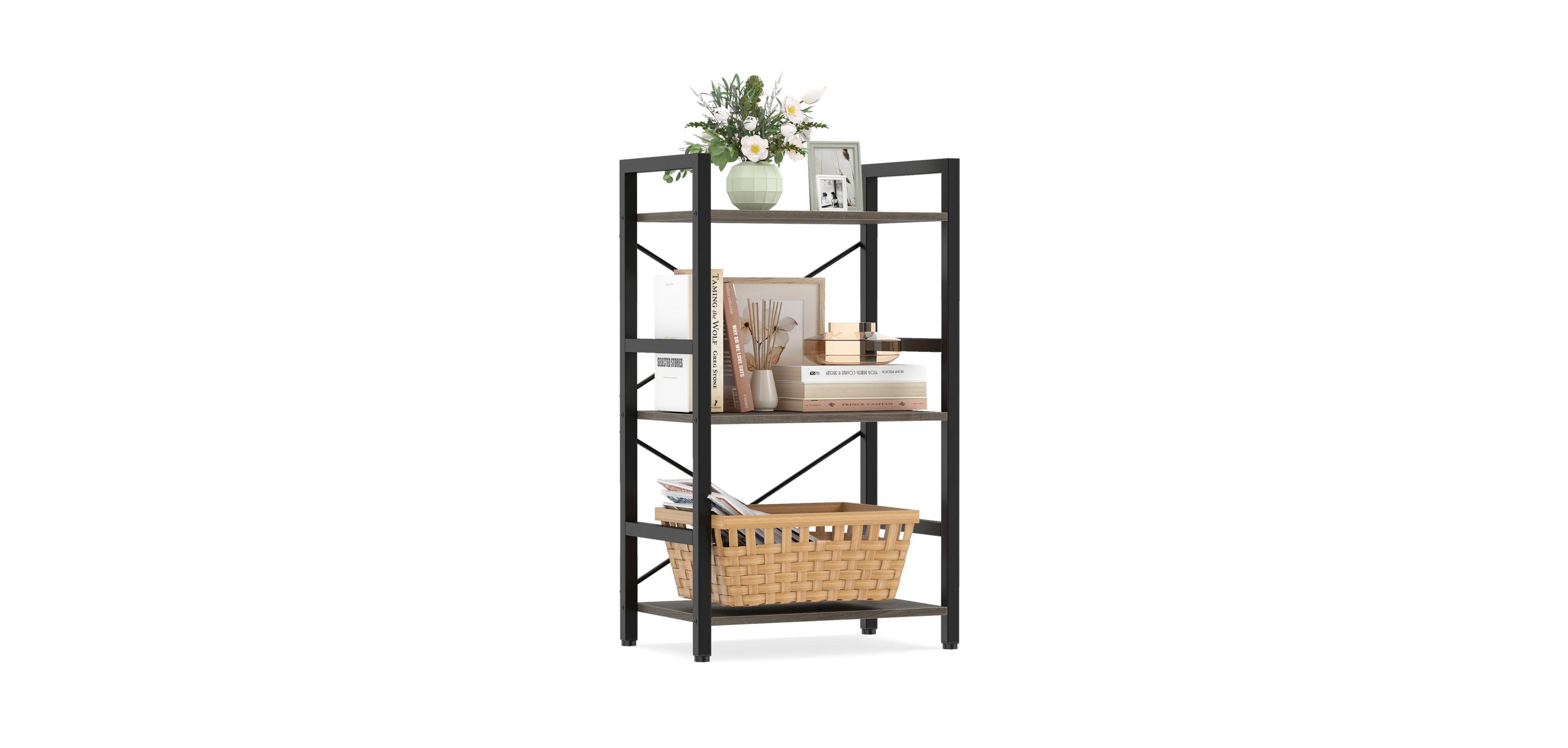 Mecale 4-Tier Bookshelf with Metal Frame and Wooden Storage Racks for Study