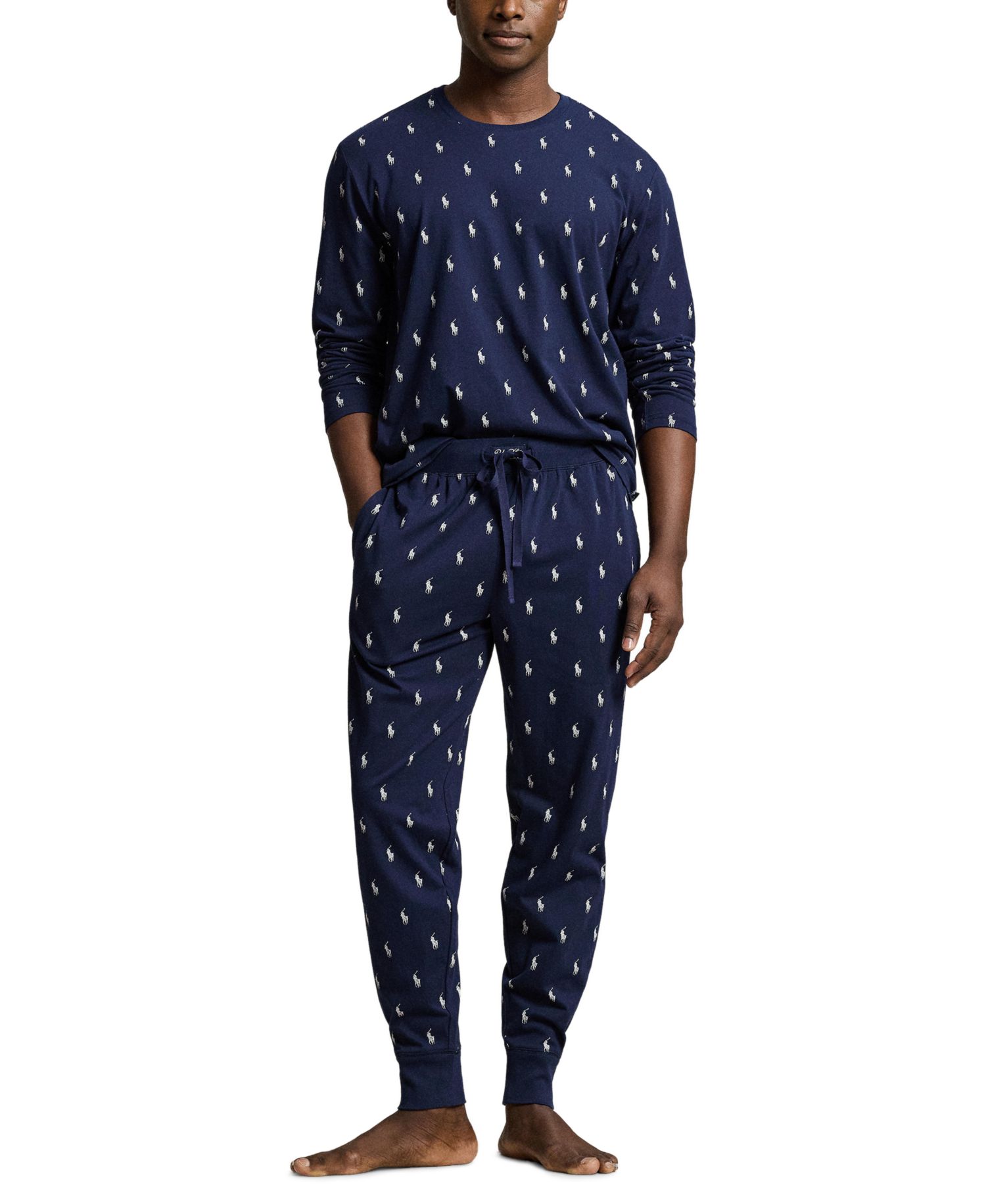 Men's Allover Pony Long-Sleeve Shirt and Joggers, 2-Piece Set